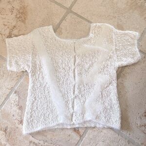 Vintage Hand Knit Angora Sweater Womens L cream pearl buttons Cropped Soft